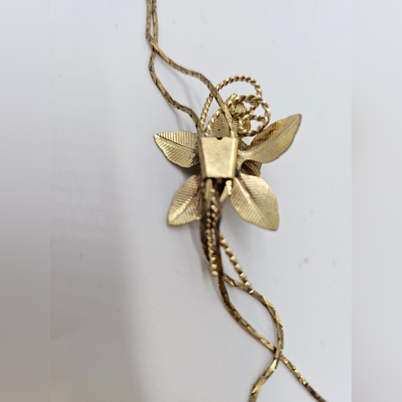 Vintage Gold Tone Rose Figural Lariat Slider Necklace Bolo Chain - Picture 3 of 3